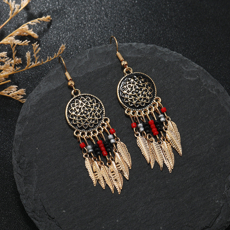 Bohemian Dreamcatcher Tassel Earrings in red