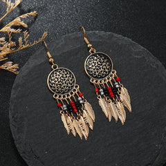 Bohemian Dreamcatcher Tassel Earrings in red