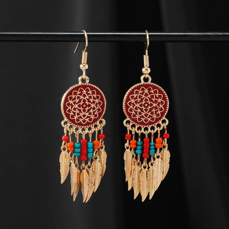 Bohemian Dreamcatcher Tassel Earrings in blue