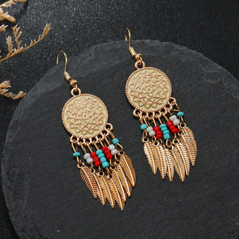 Dreamcatcher earrings styled with casual clothing