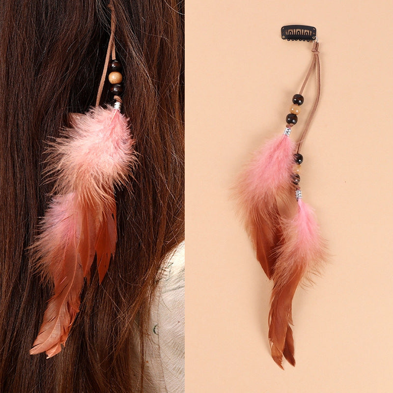Bohemian feather hair clip with tassels in vibrant colours