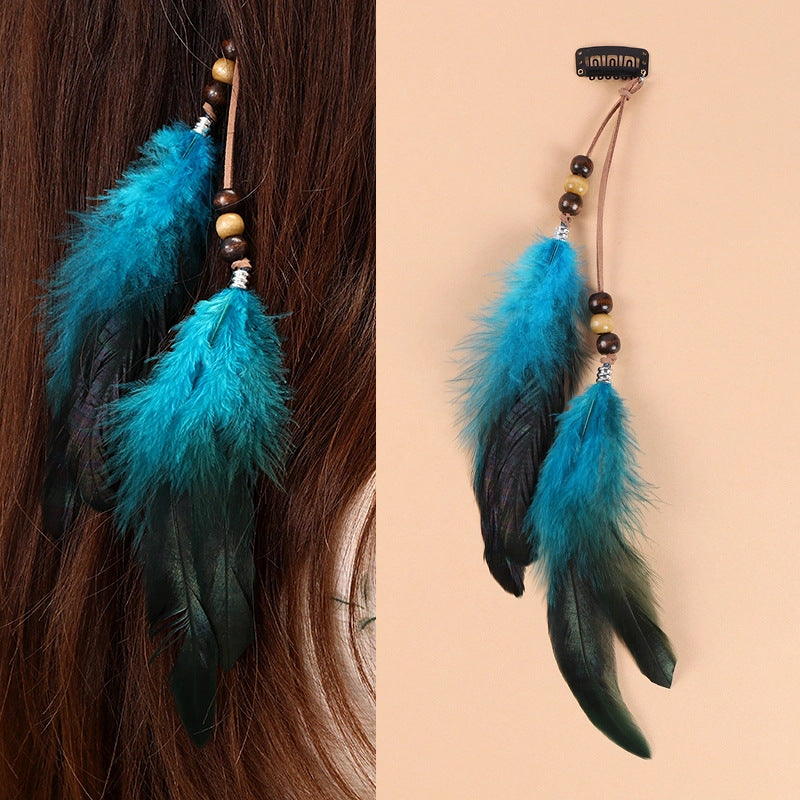 Hair clip showcasing vibrant feather patterns