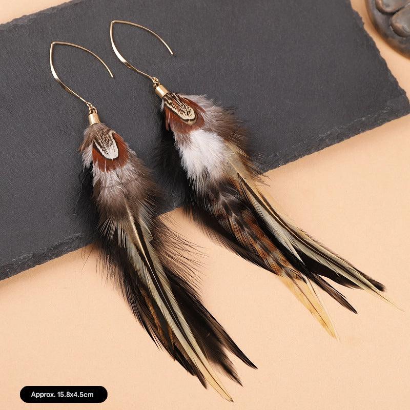 Bohemian long feather earrings in vibrant colours