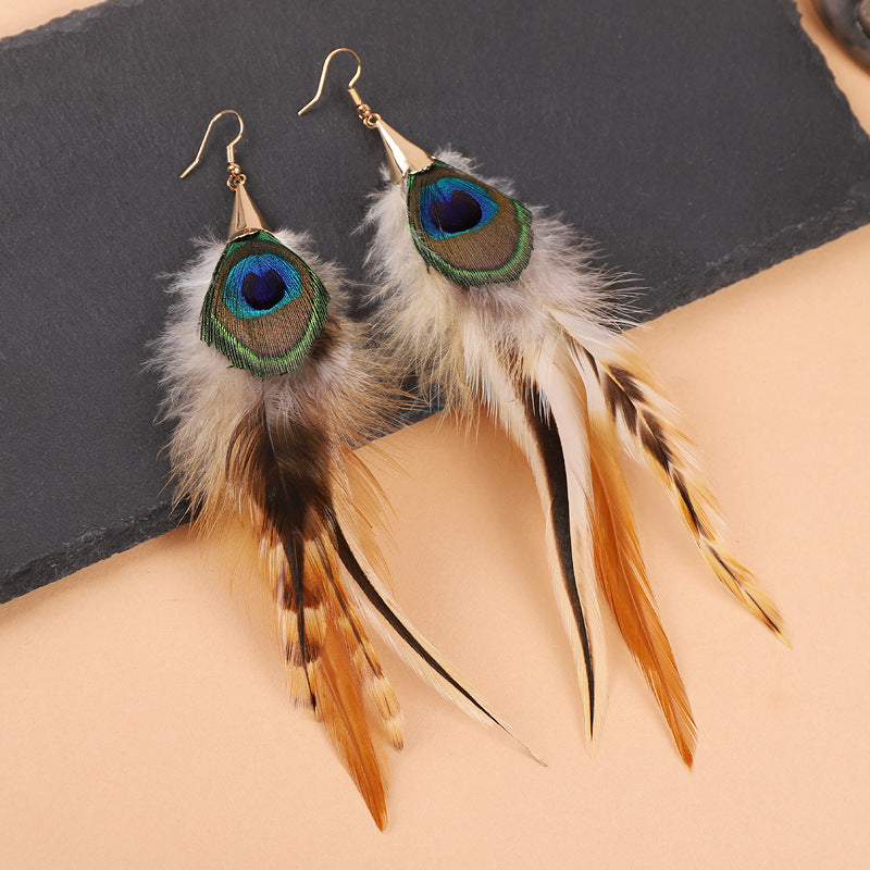 Close-up of feather earrings design