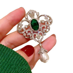 Zinc Alloy Brooch with Green Zircon stone