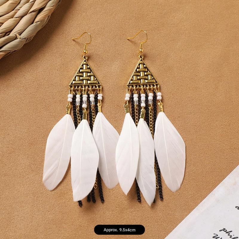 feather earrings displayed on a white background