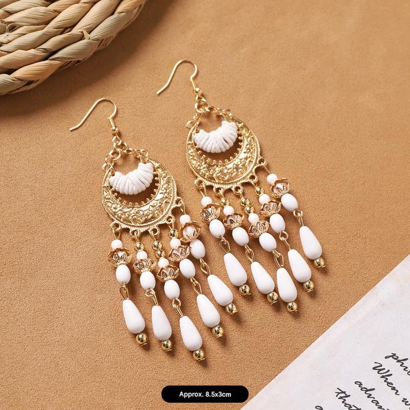 bohemian tassel earrings on display