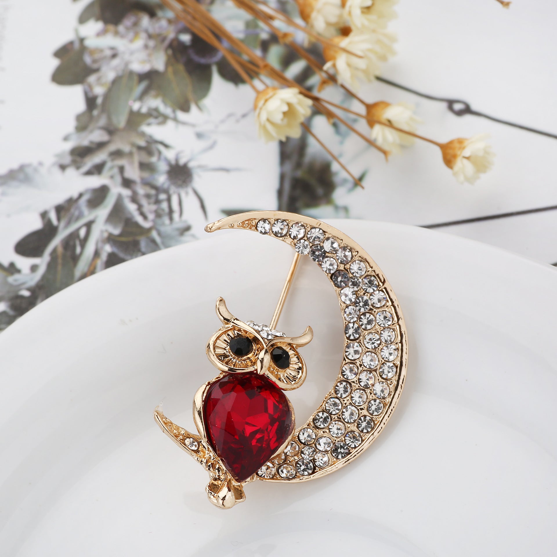 Model Wearing Owl Brooch