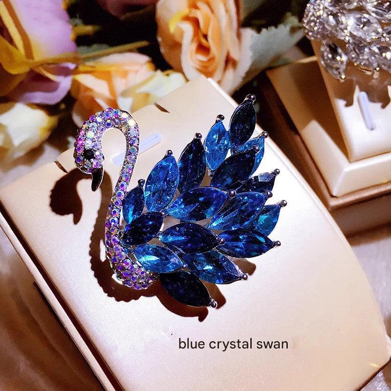 Elegant Alloy Rhinestone Pearl Swan Brooch