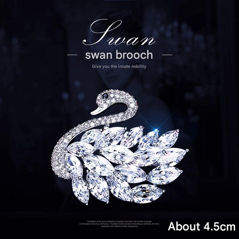 Close-up of Rhinestone Swan Brooch
