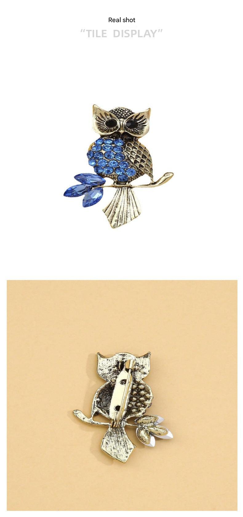 Fashionable owl brooch with crystals