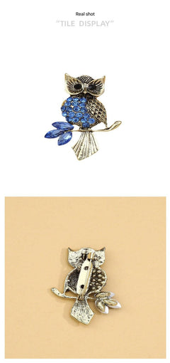 Fashionable owl brooch with crystals