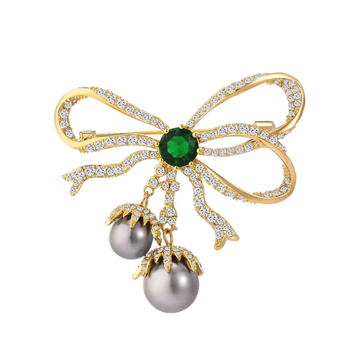Rhinestone Brooch Highlighting Green Crystal – Image 5