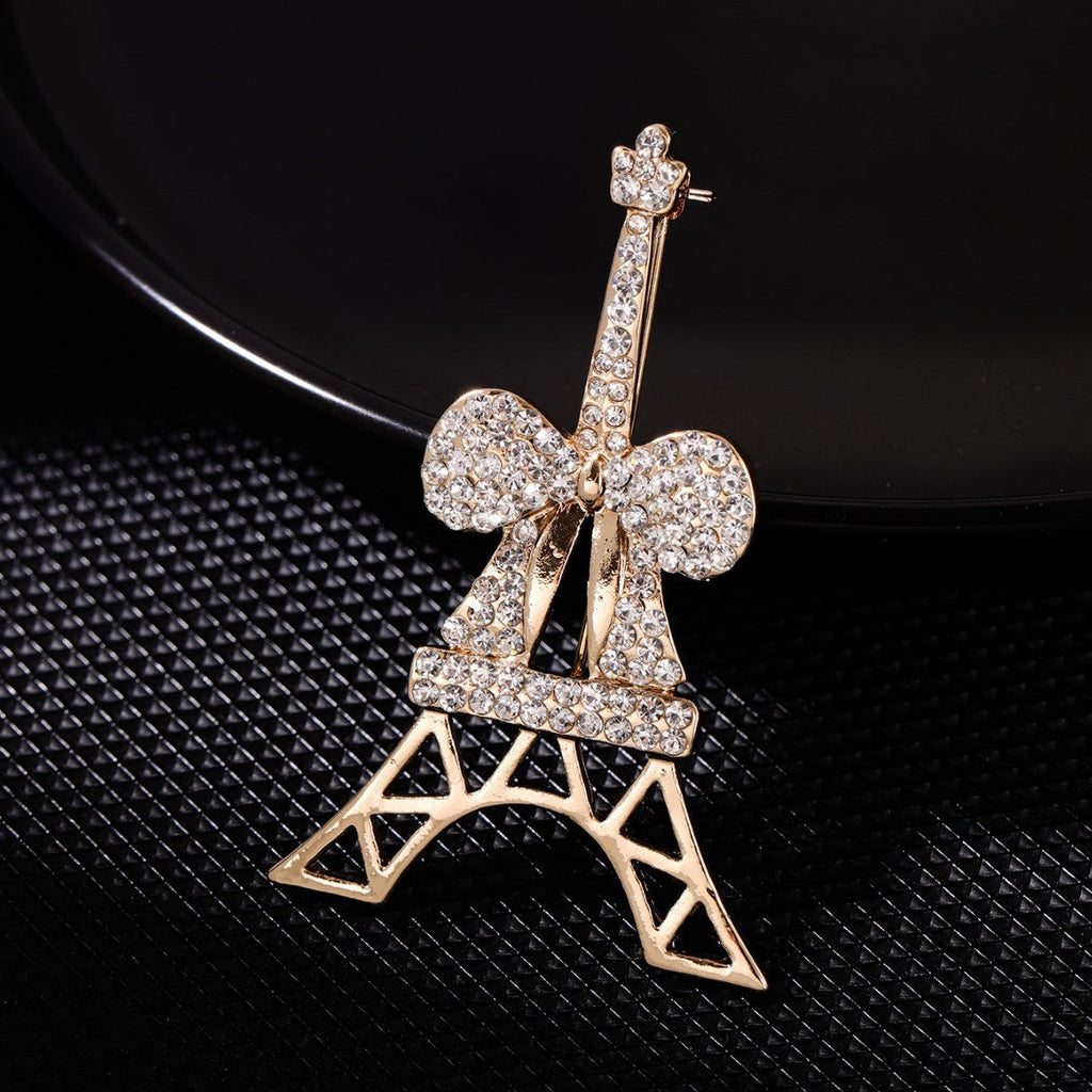 Eiffel Tower pinback brooch close-up
