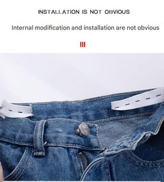 Close-up of the adjustable waistband strap on denim