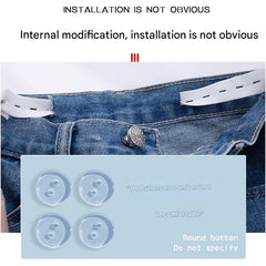 Close-up of the adjustable waistband strap on denim
