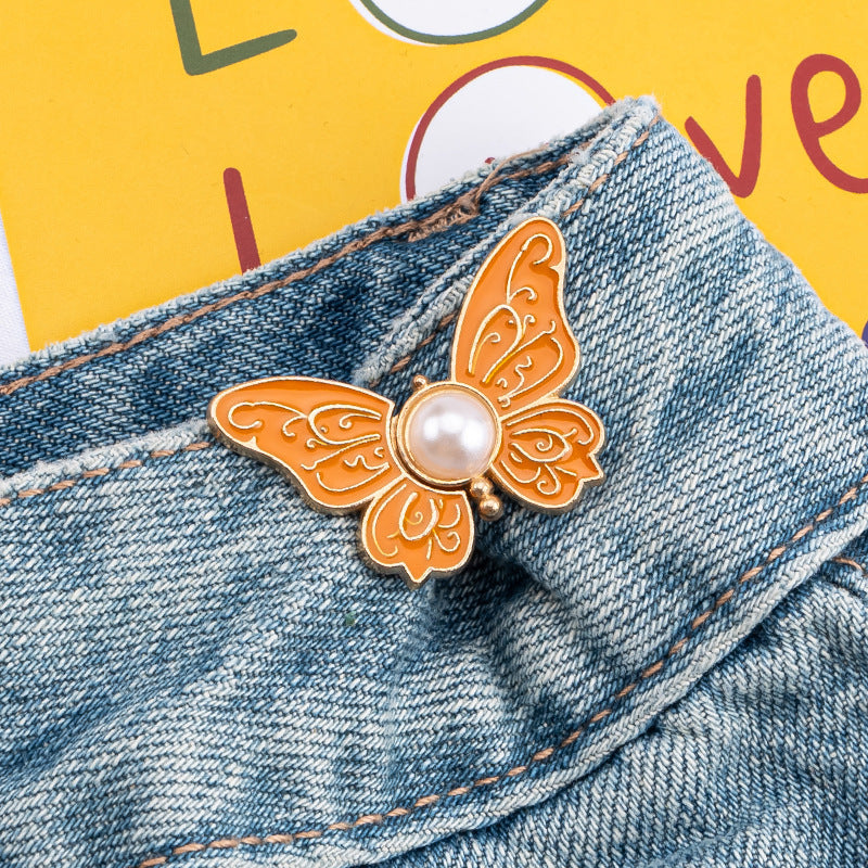 Various styles of adjustable waistbuttons for jeans