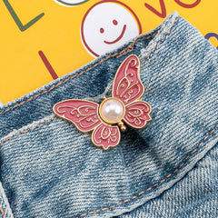 Adjustable Waistbutton on jeans with butterfly design