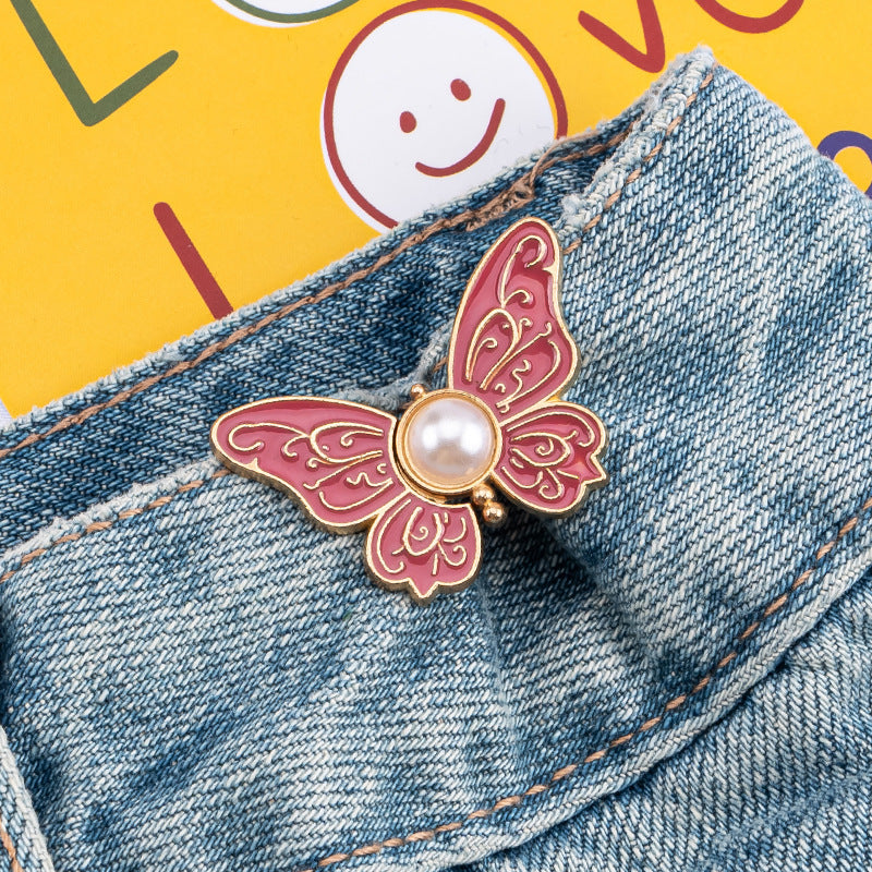 Adjustable Waistbutton on jeans with butterfly design