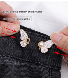 Installation of no sew waist button on jeans