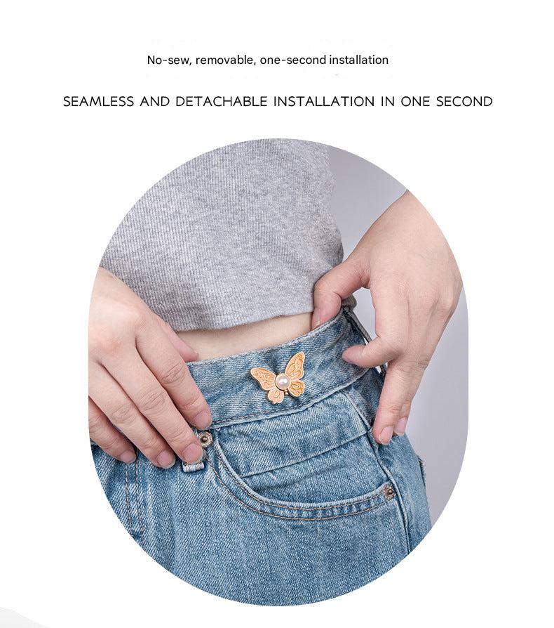 Various styles of adjustable waistbuttons for jeans