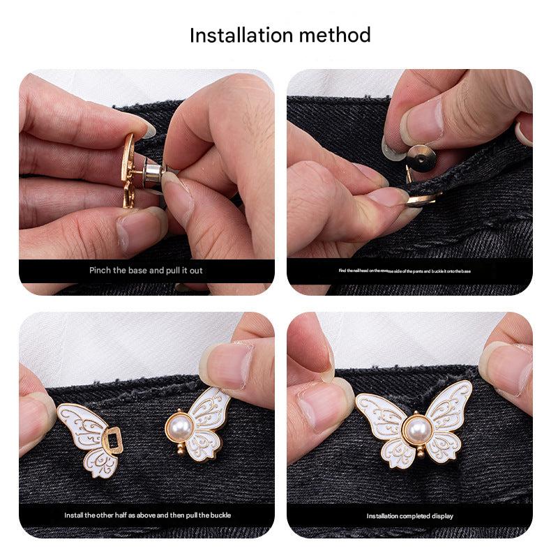 Adjustable Waistbutton displayed on stylish denim