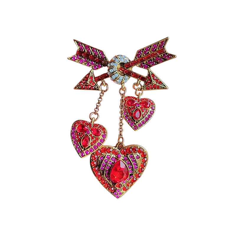 Pink and red tassel accent brooch for women