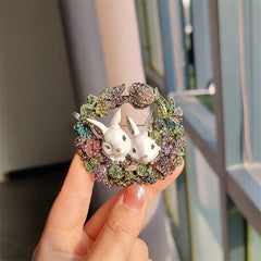 Bunny Brooch with Rhinestones Close-up