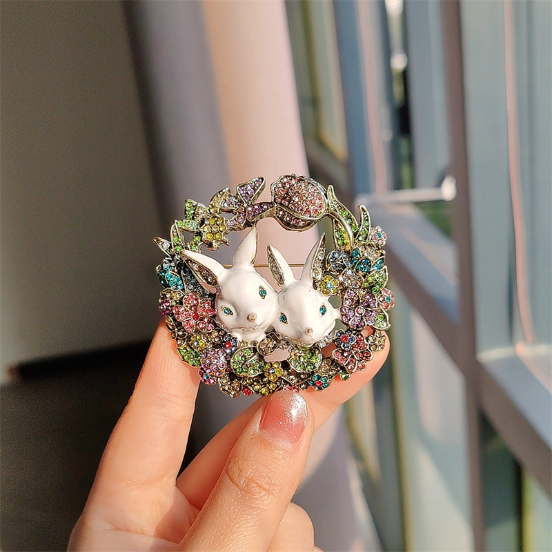 Bunny Brooch with Rhinestones Close-up