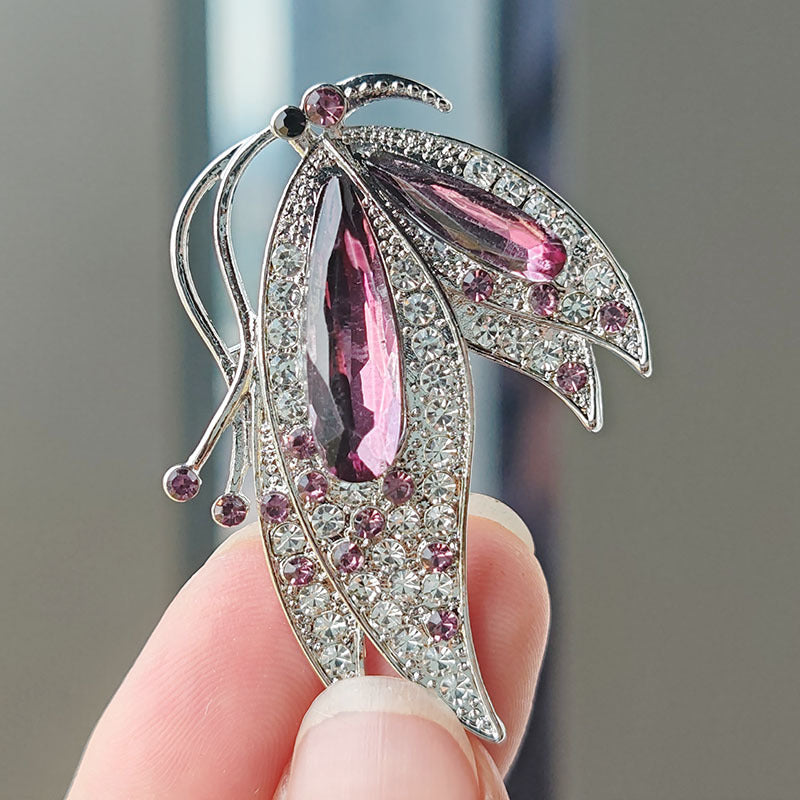 elegant butterfly brooch with rhinestones front view