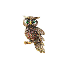 Vintage style owl pin with sparkling crystals