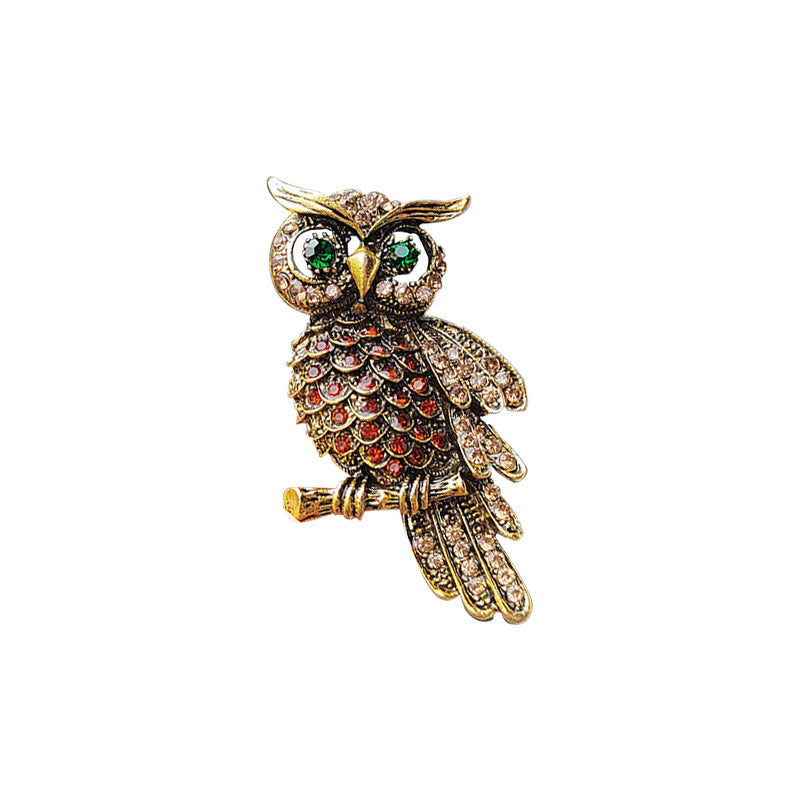 Vintage style owl pin with sparkling crystals