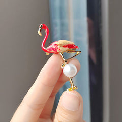 Detailed View of Flamingo and Pearl Brooch - Image 3