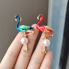 Detailed View of Flamingo and Pearl Brooch - Image 3