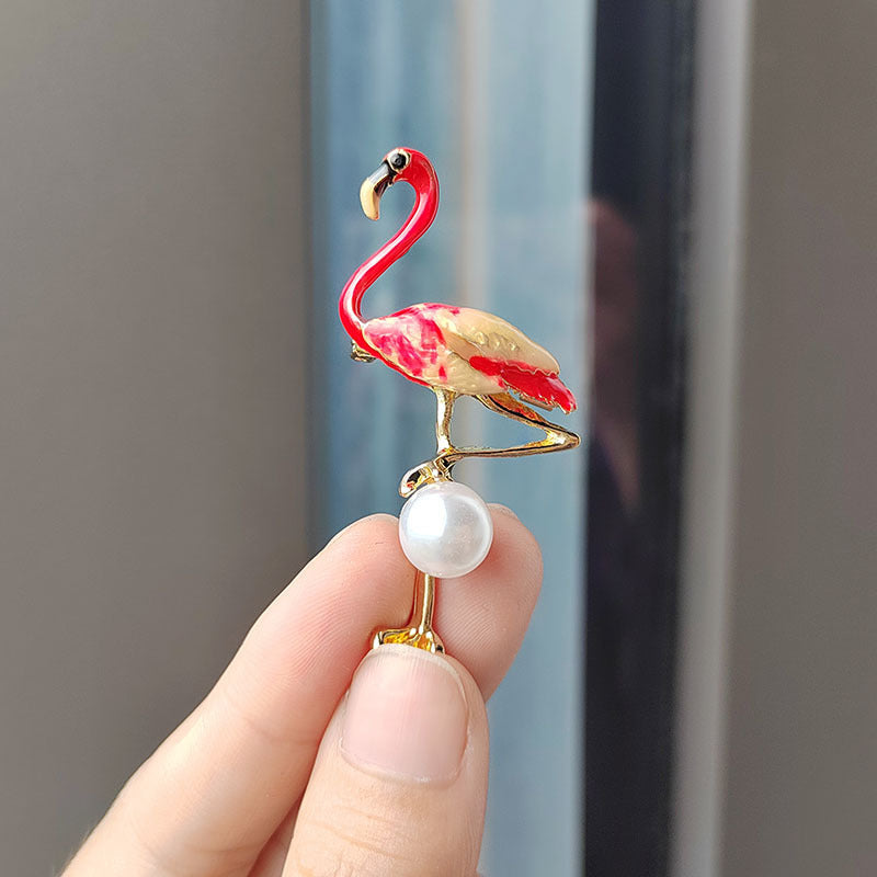 Flamingo Brooch on Casual Outfit - Image 6