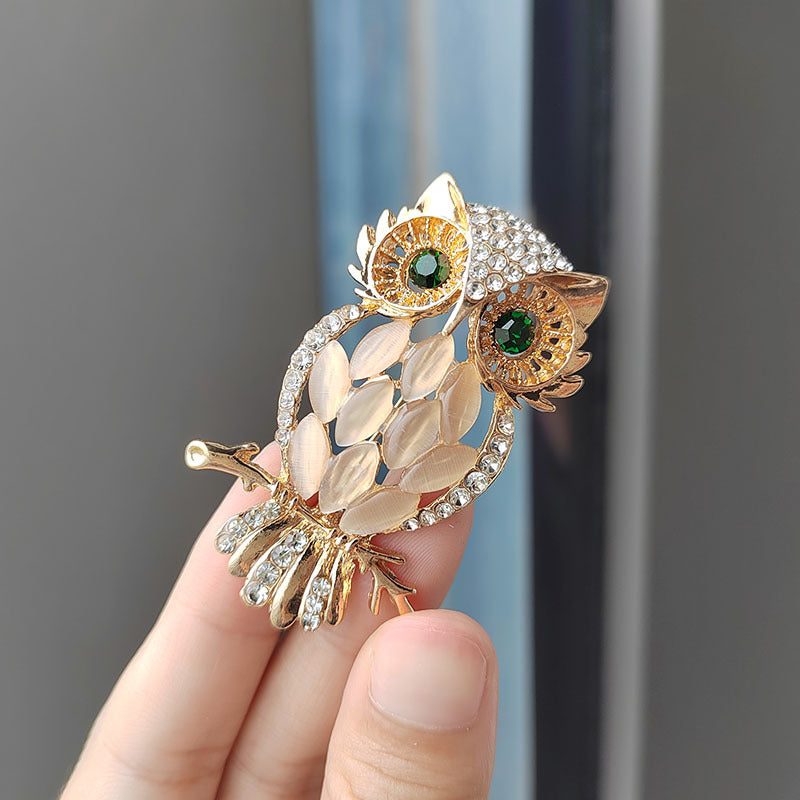 Chic Owl Brooch featuring rhinestone details