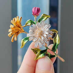 Stylish floral brooch against a white background