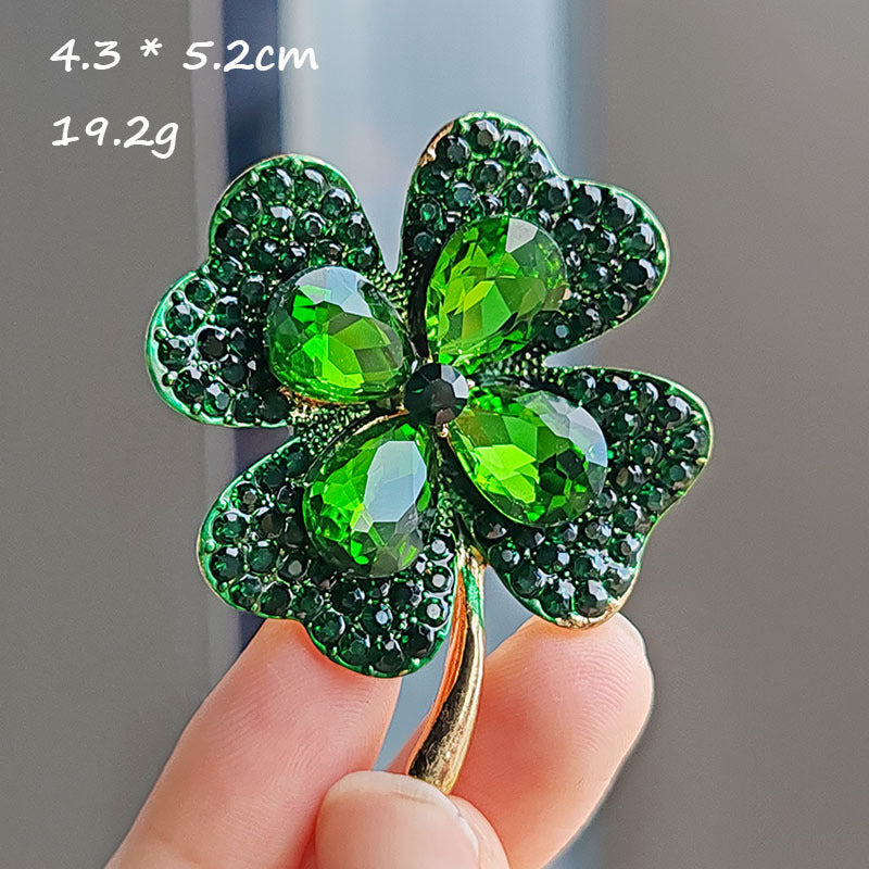 Stylish four-leaf clover pin on a blouse