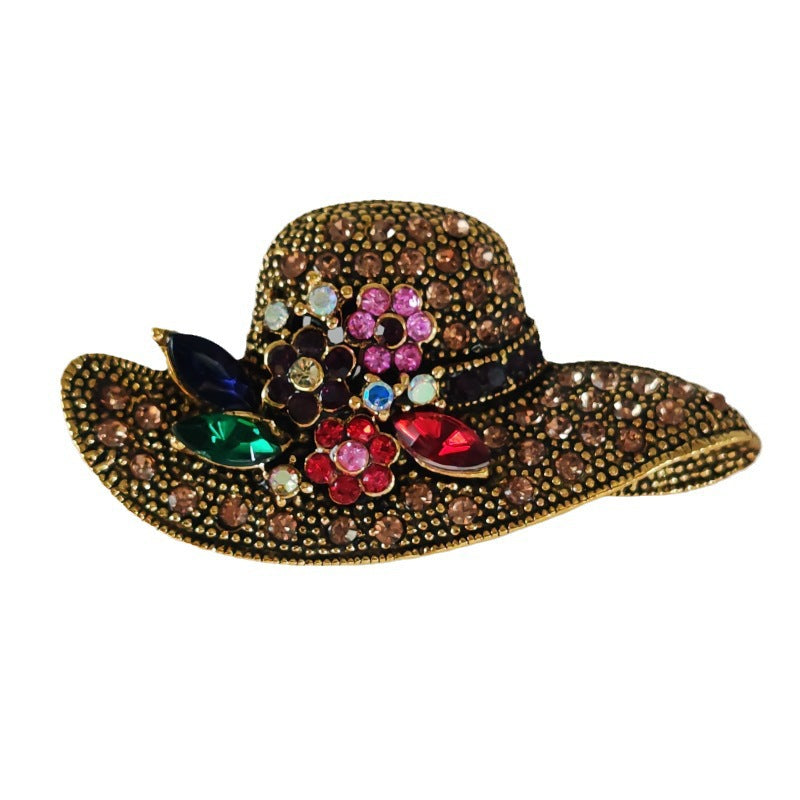 Close-up of rhinestone details on the brooch