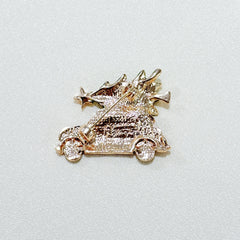 Showcasing a stylish brooch with festive design