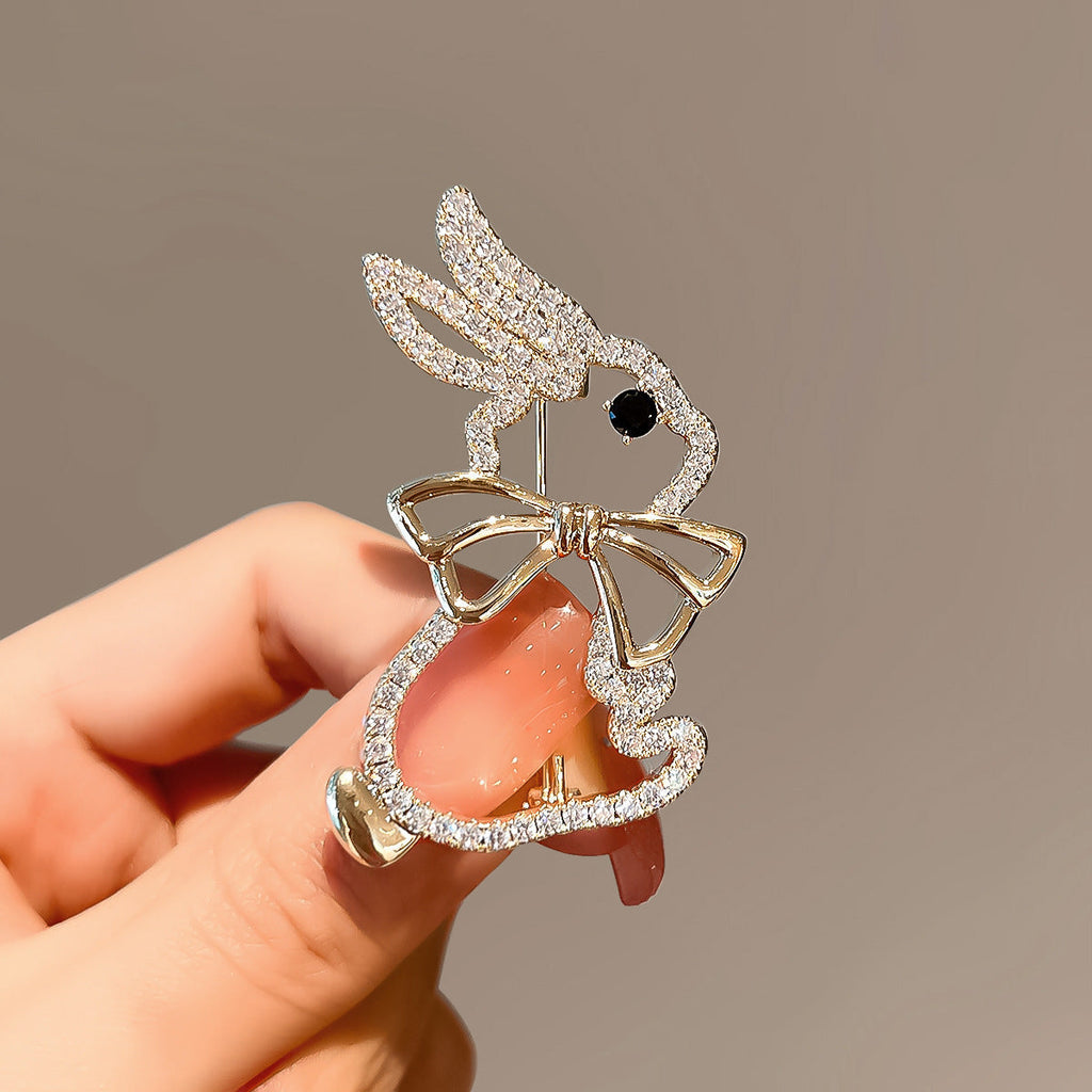 Elegant Rhinestone Bunny Pin Detail Image 2