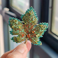 Elegant Alloy Leaf Brooch with Crystals