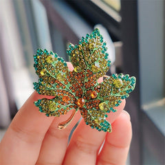 Leaf Brooch Adorned with Crystals