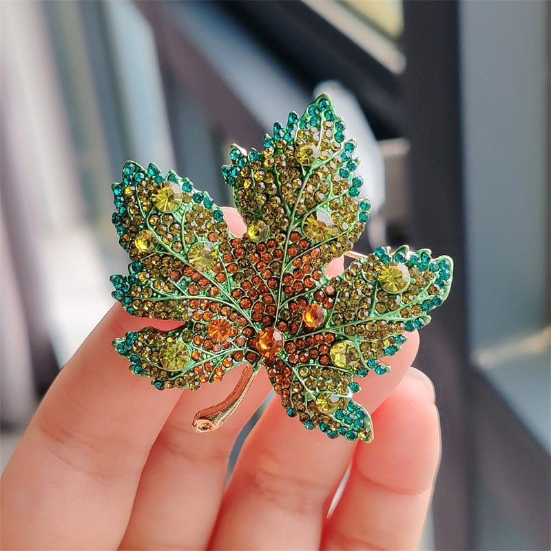 Leaf Brooch Adorned with Crystals