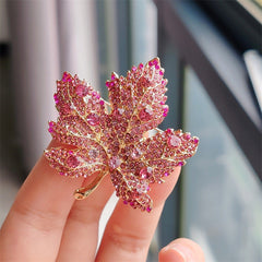 Elegant Alloy Leaf Brooch with Crystals
