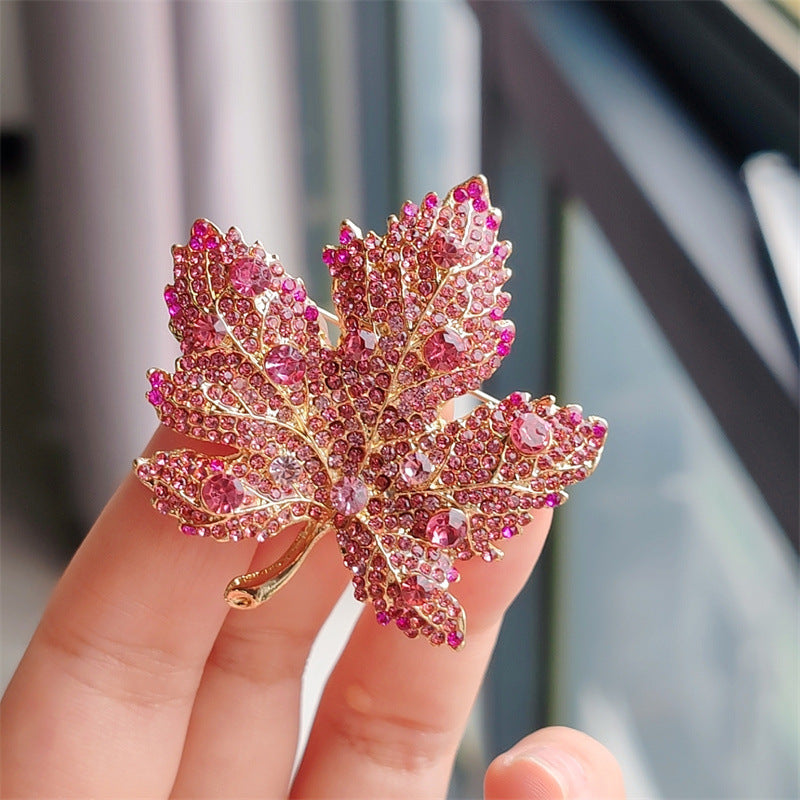 Elegant Alloy Leaf Brooch with Crystals