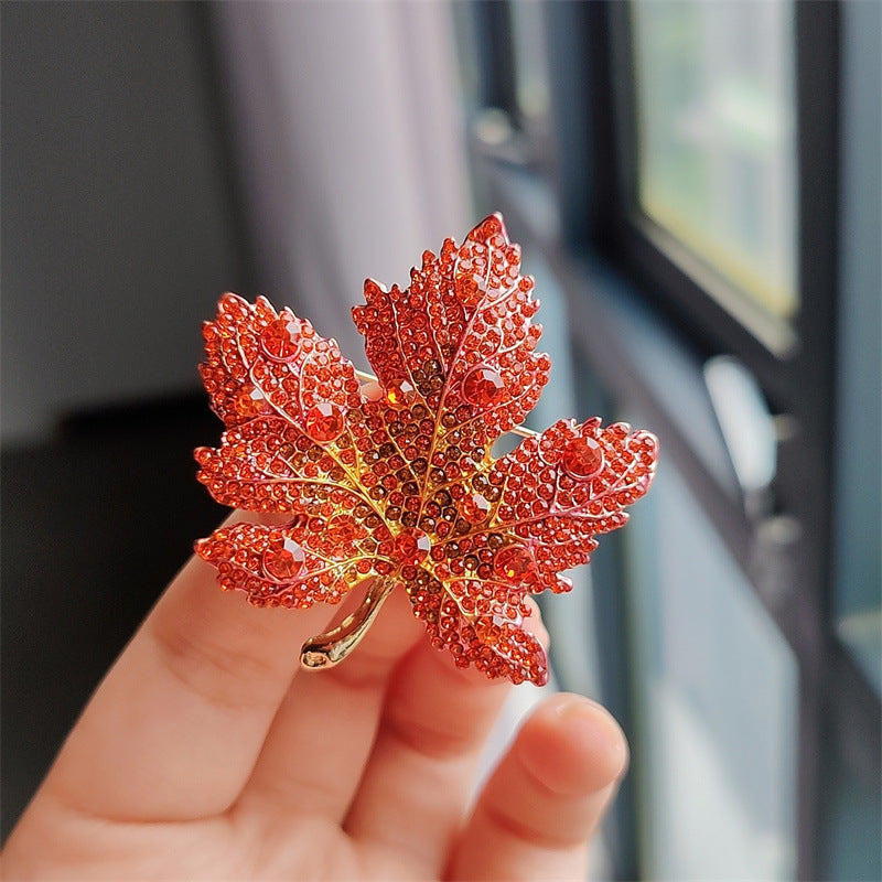 Leaf Brooch Adorned with Crystals