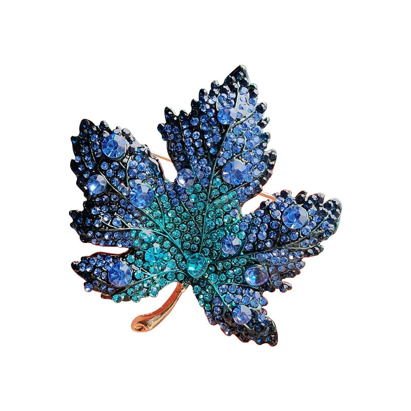 Leaf Brooch Adorned with Crystals