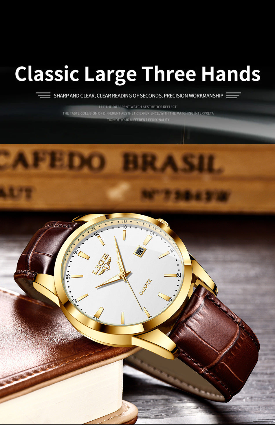 LIGE watch with luminous dial in low light