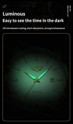 Close-up of LIGE watch with date feature